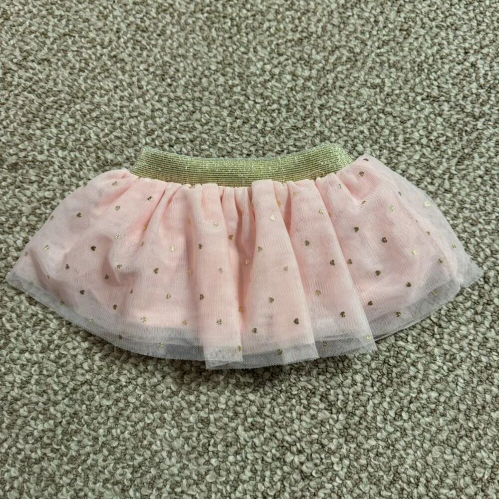 Baby Girl Cat & Jack Pink Tulle Tutu Skirt Gold Dots 3-6 Months